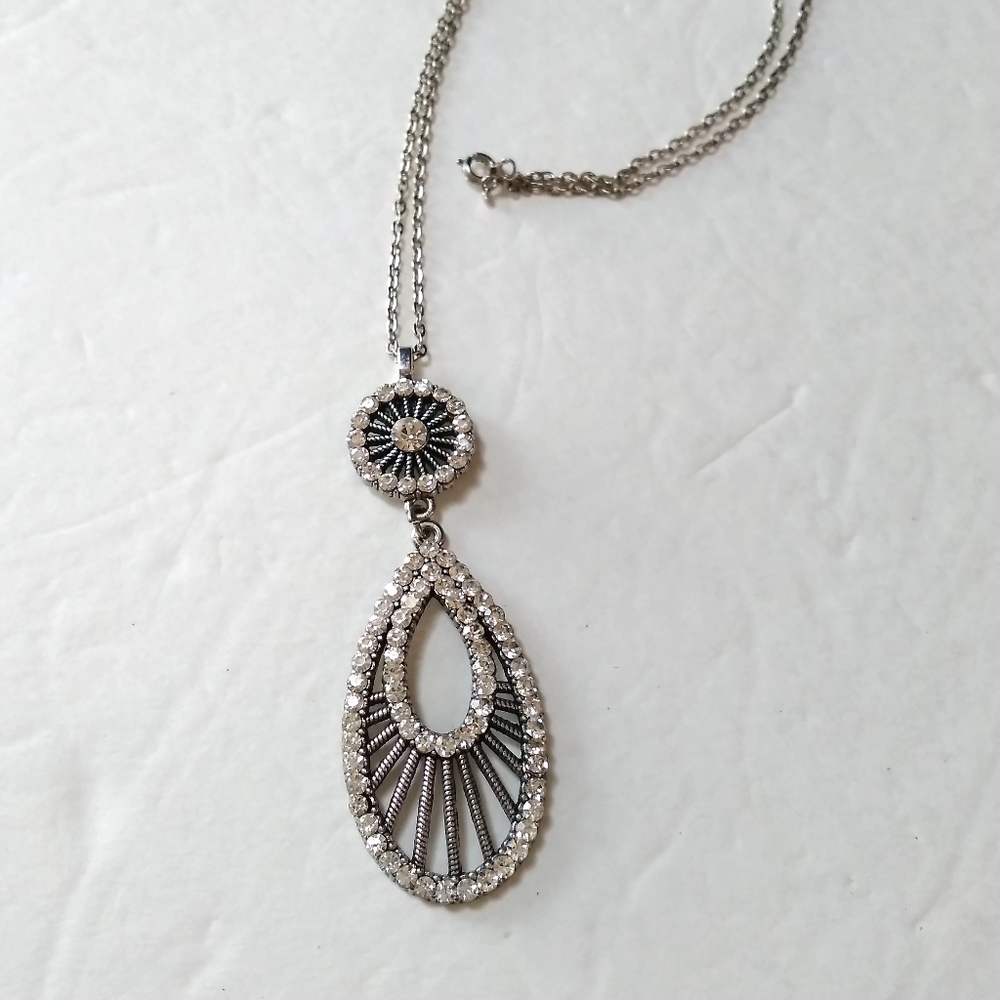 Large 3" Evening Rhinestone Pendant necklace